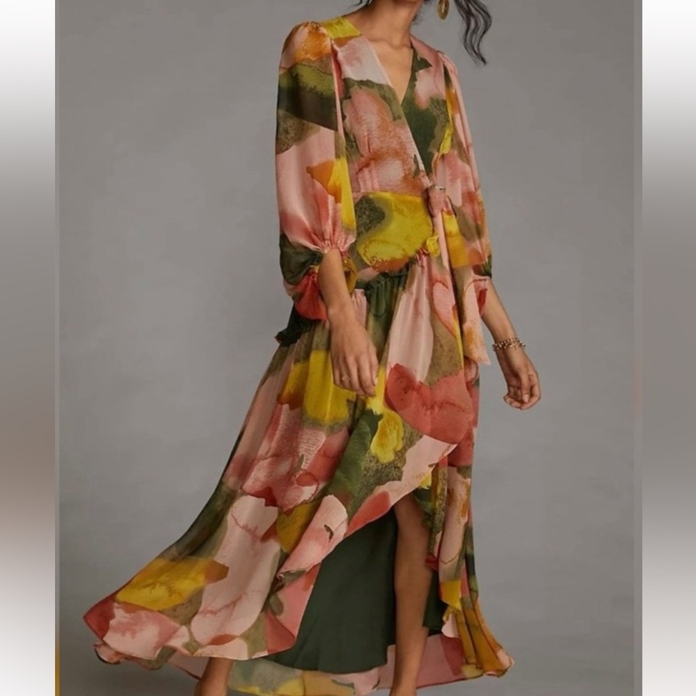 Anthropologie colorful maxi formal wrap dress - Picture 2 of 9